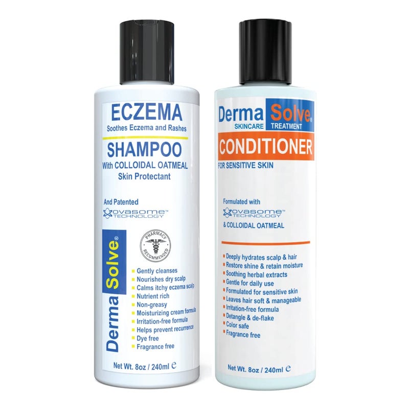 Eczema Shampoo Conditioner Combo Pack Flare Control Scalp flake Relief Therapy that Protects Moisturizes and Repairs Skin by DermaSolve Kids Adults Steroid Free